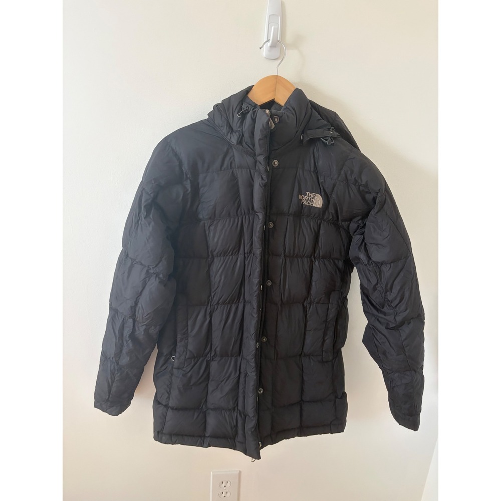 The North Face 600 Down Puffer Jacket Black Removable Hood Women Medium RN 61661